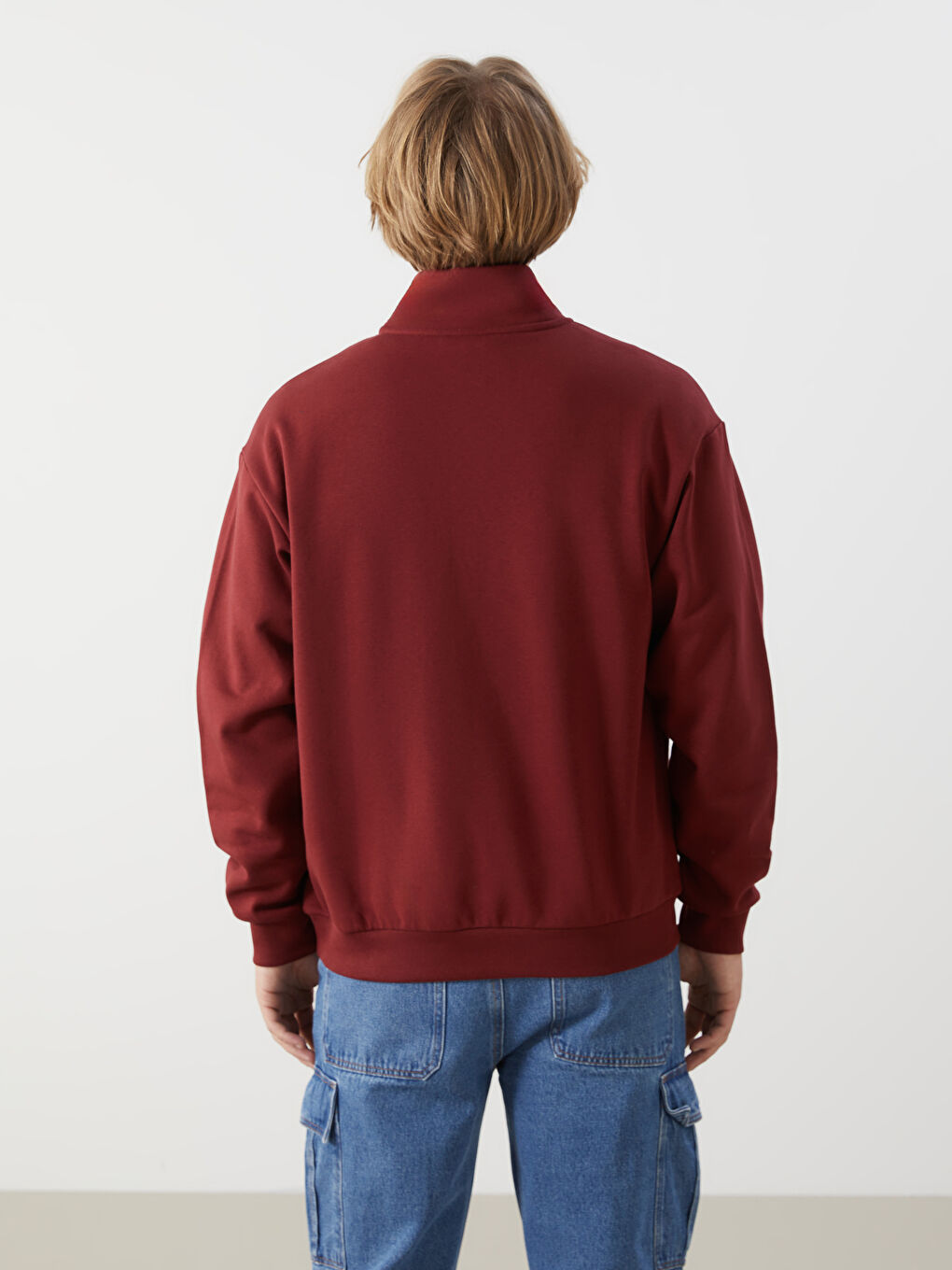 XSIDE Bordo Dik Yaka Uzun Kollu Nakışlı Erkek Sweatshirt - 3