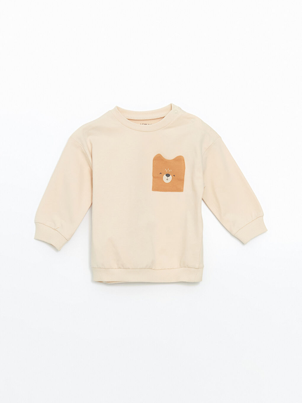 LCW baby Bej Bisiklet Yaka Baskılı Erkek Bebek Sweatshirt