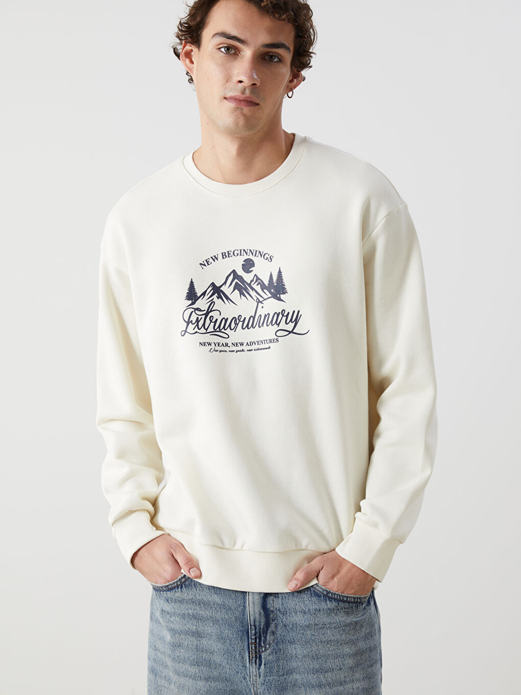 Crew Neck Printed Men's Thick Sweatshirt -W4EC54Z8-YCM