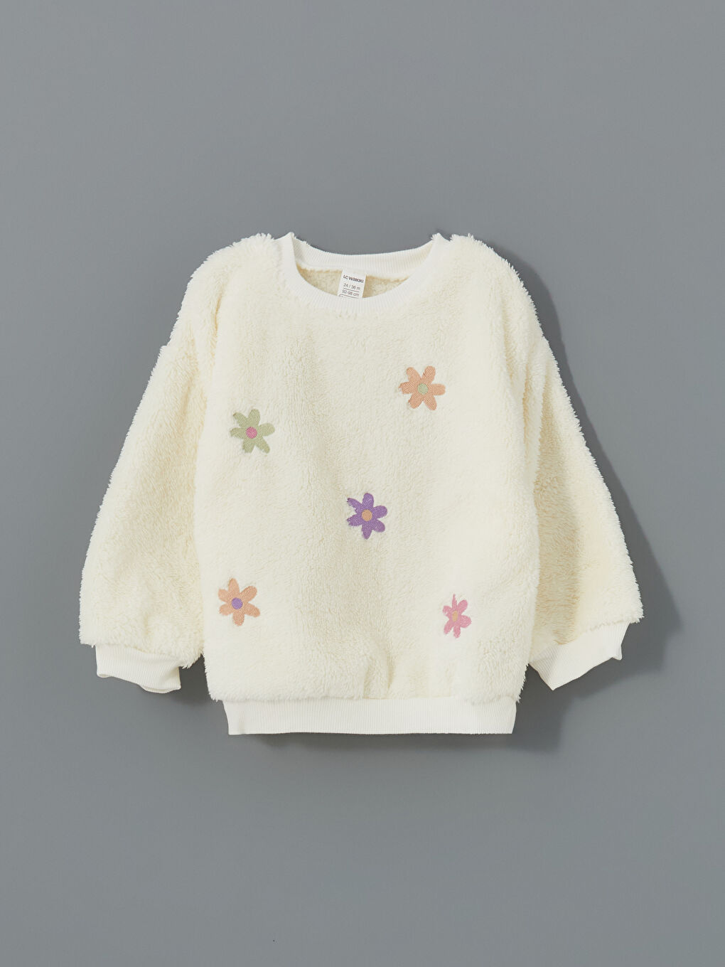 Bej Bisiklet Yaka Çiçekli Kız Çocuk Sweatshirt