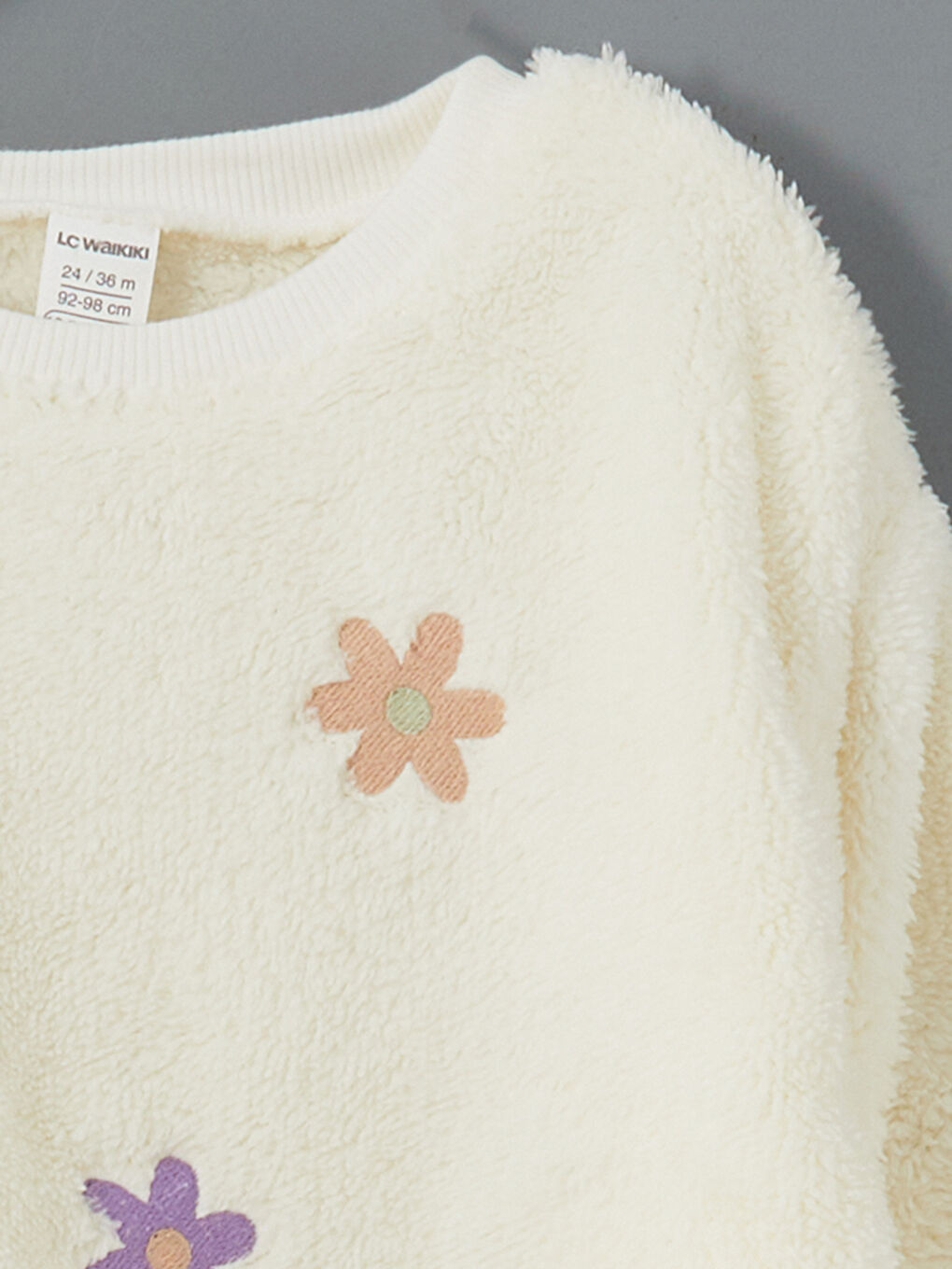 Bej Bisiklet Yaka Çiçekli Kız Çocuk Sweatshirt-2