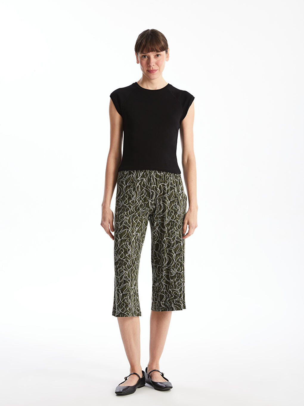 Patterned Women's Capri with Elastic Waist -W4ED47Z8-LS6
