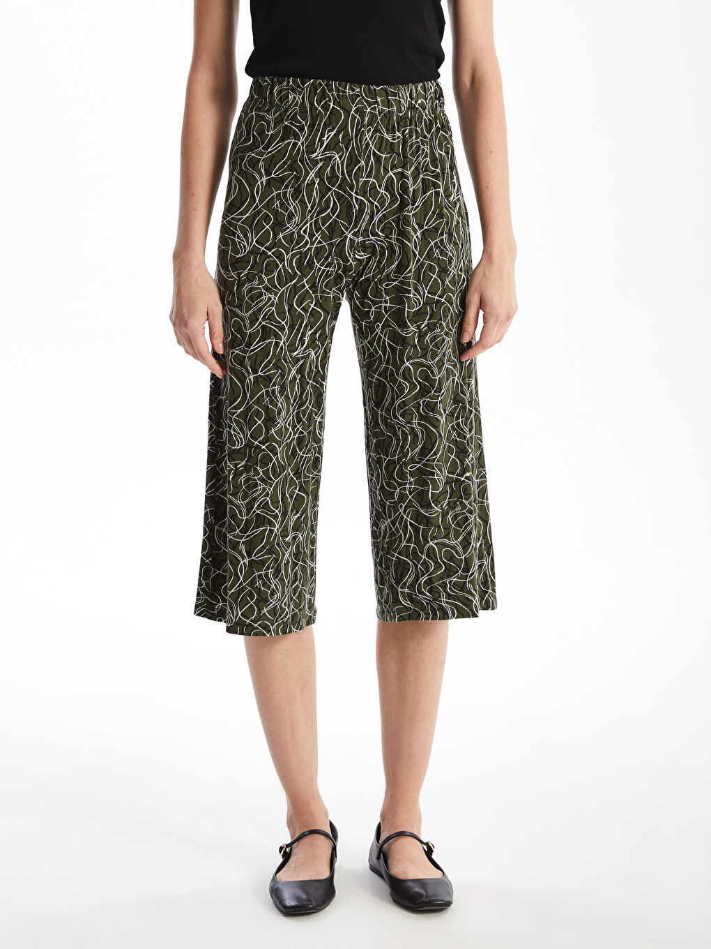 Patterned Women's Capri with Elastic Waist -W4ED47Z8-LS6