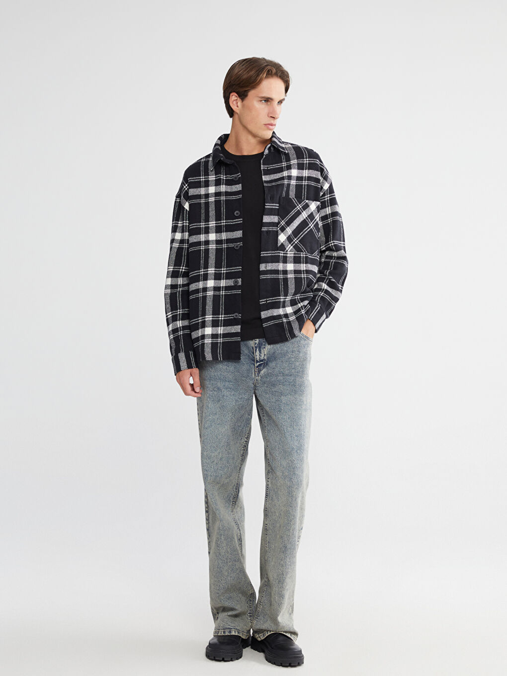 Relaxed Fit Long Sleeve Plaid Men's Lumberjack Shirt Jacket-3
