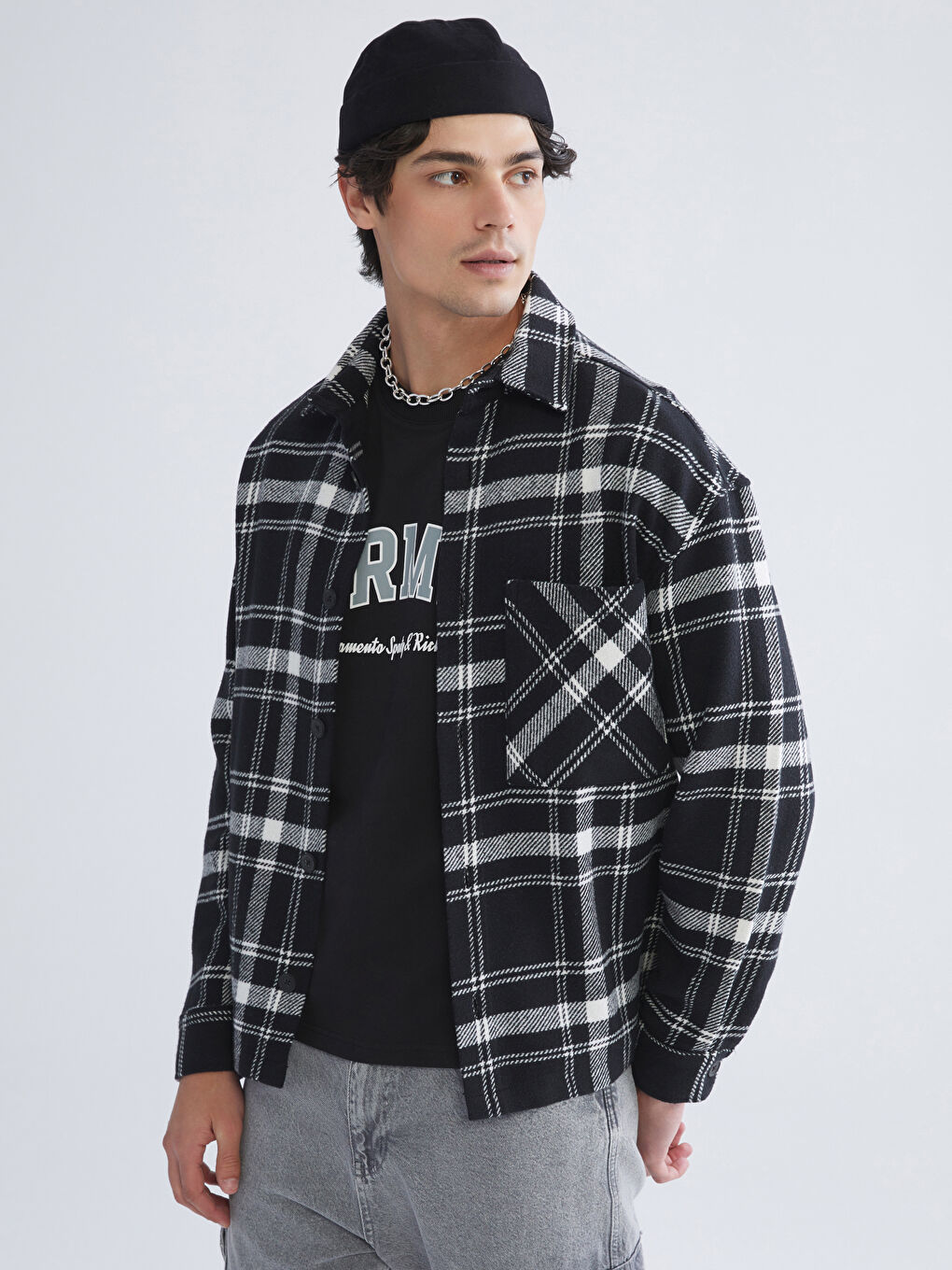 Relaxed Fit Long Sleeve Plaid Men's Lumberjack Shirt Jacket-1