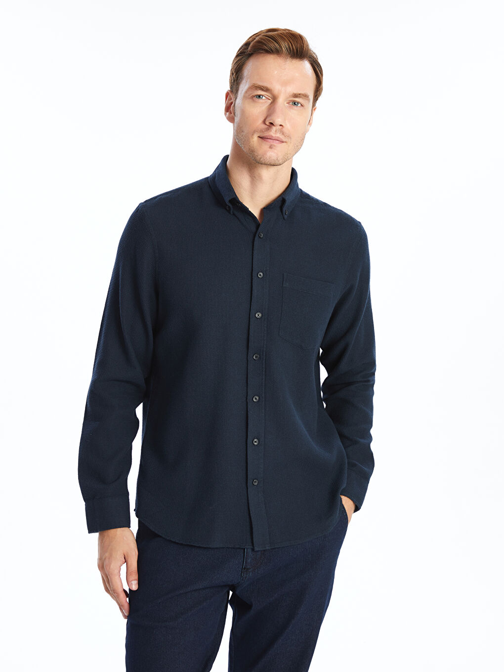 LCWAIKIKI Classic Regular Fit Long Sleeve Dobby Fabric Men's Shirt -W4EE40Z8-UDC