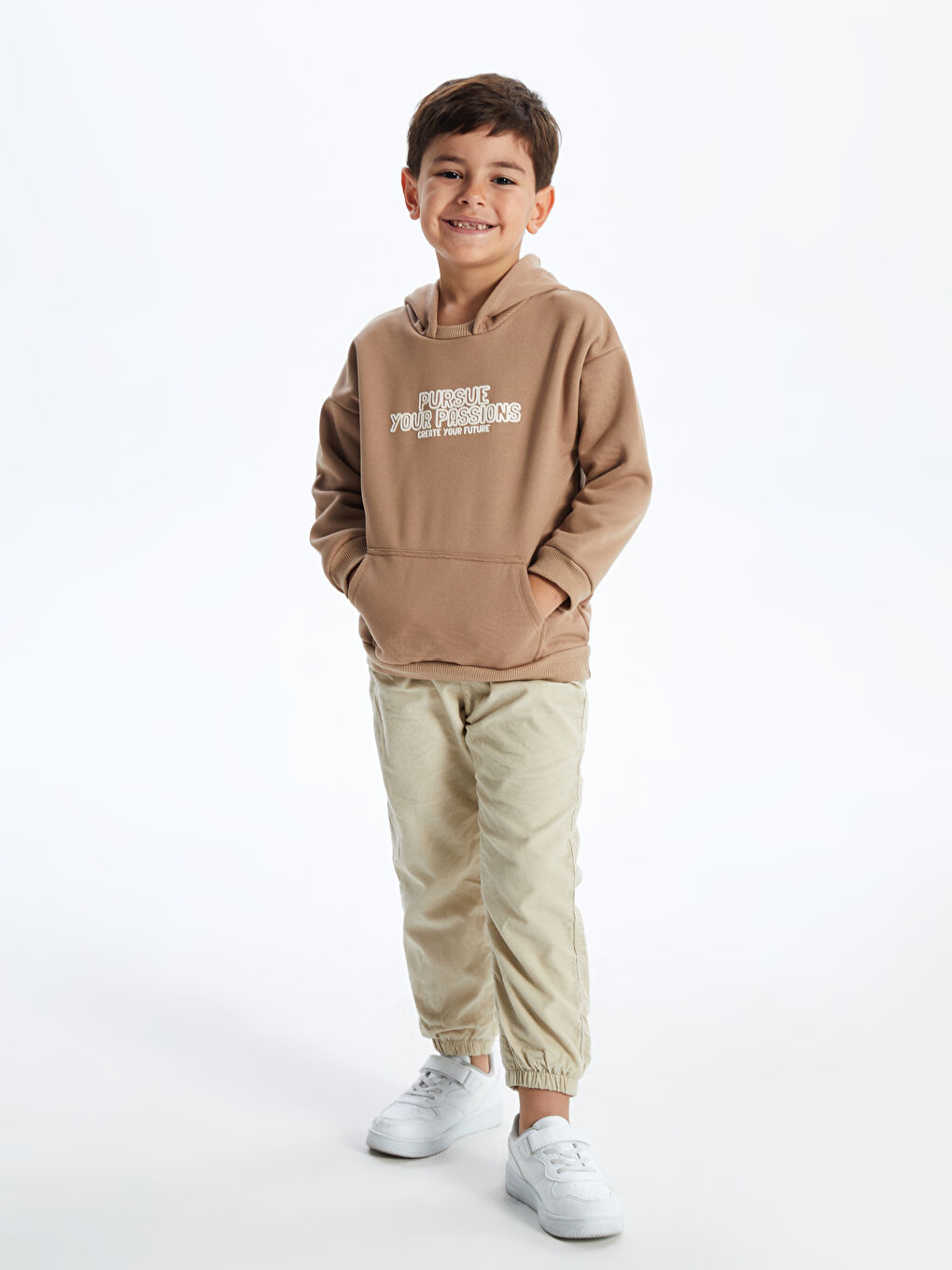 LCW Kids Kahverengi Kapüşonlu Baskılı Erkek Çocuk Sweatshirt - 1