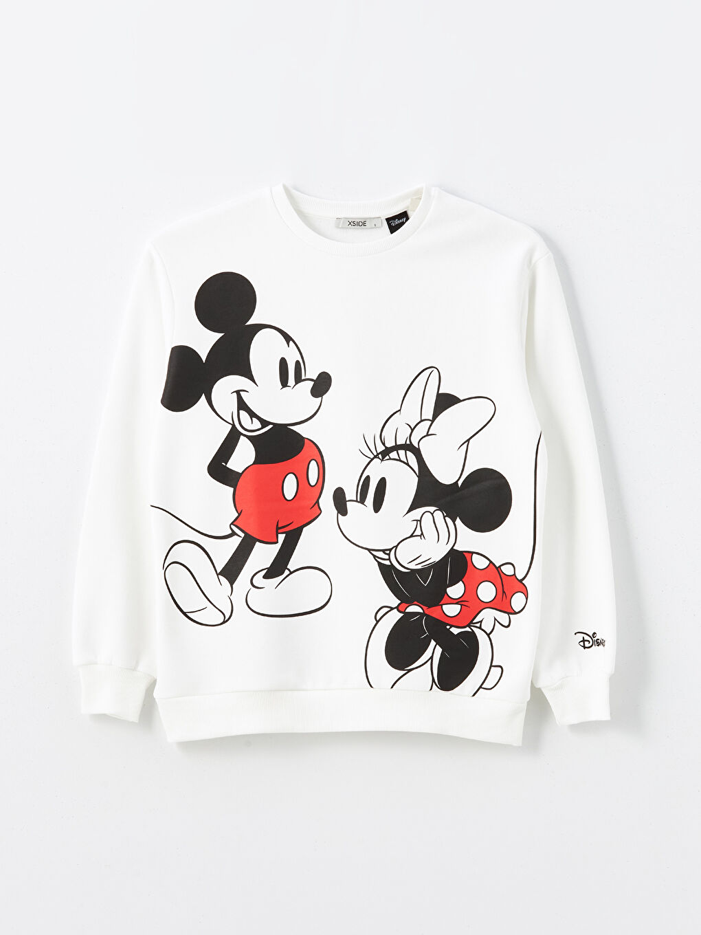 XSIDE Ekru Bisiklet Yaka Mickey ve Minnie Mouse Baskılı Oversize Kadın Kalın Sweatshirt - 4