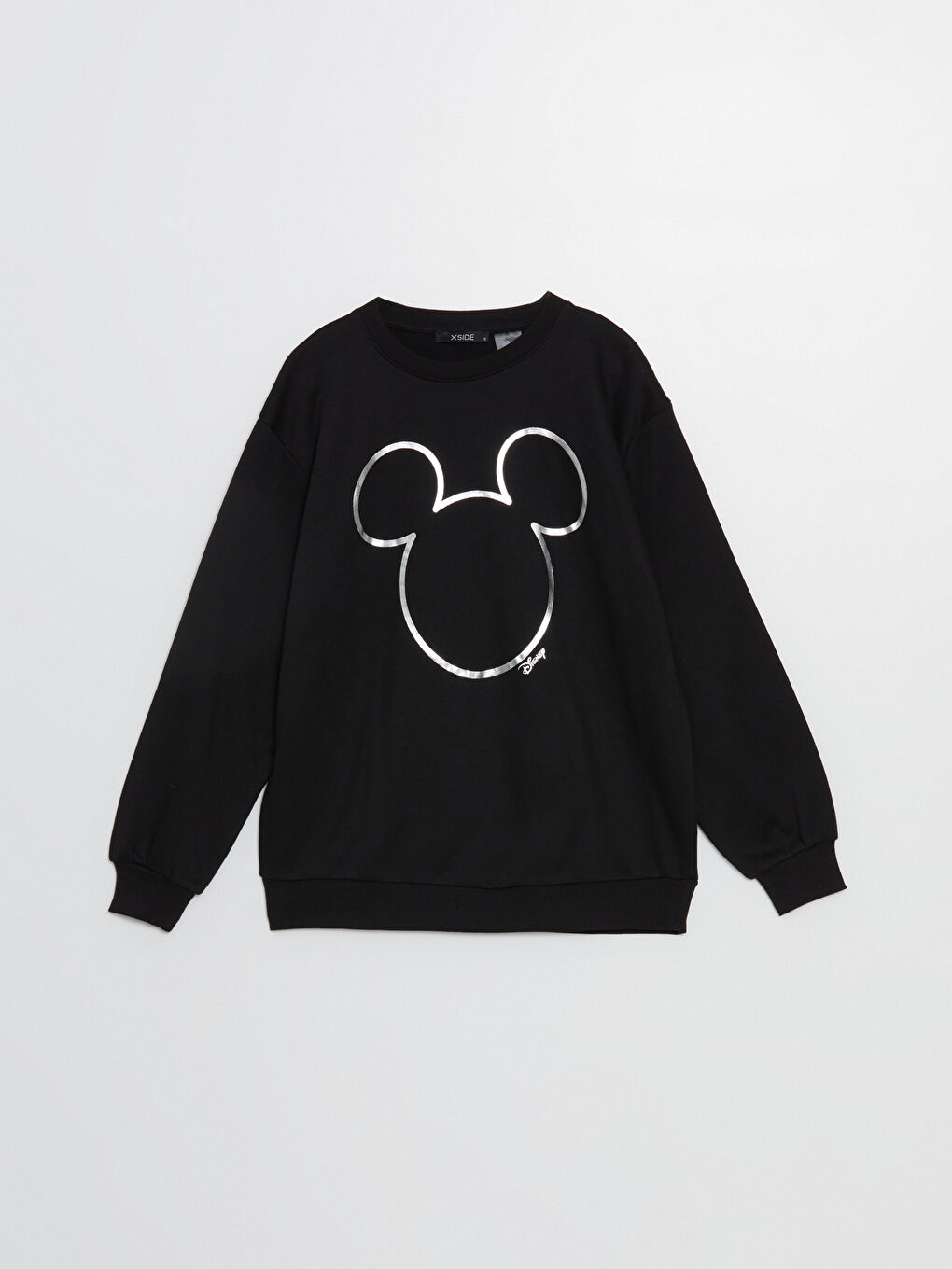 XSIDE Yeni Siyah Bisiklet Yaka Mickey Mouse Baskılı Oversize Kadın Kalın Sweatshirt