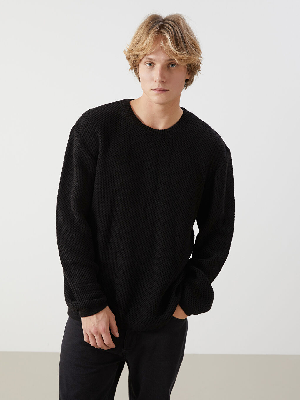 Crew Neck Long Sleeve Men's Tricot Sweater -W4EE93Z8-CVL