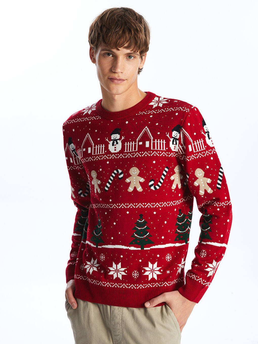 Crew Neck Long Sleeve Christmas Themed Men's Knitwear Sweater -W4EF15Z8-GZL