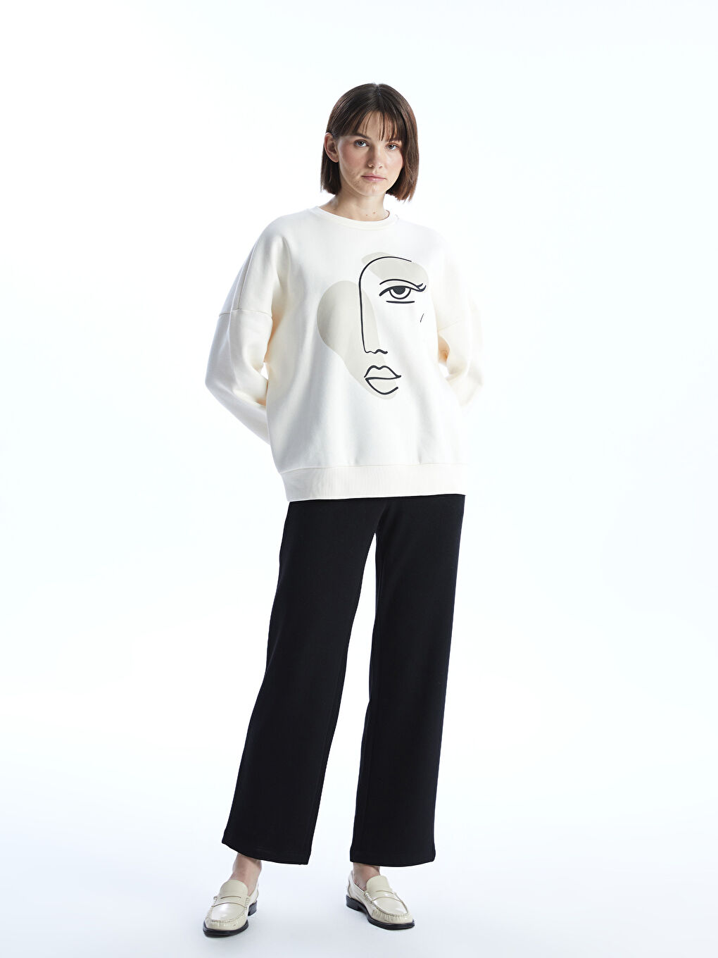 LCW Vision Crew Neck Printed Oversize Women's Thick Sweatshirt -W4EF65Z8-RQH