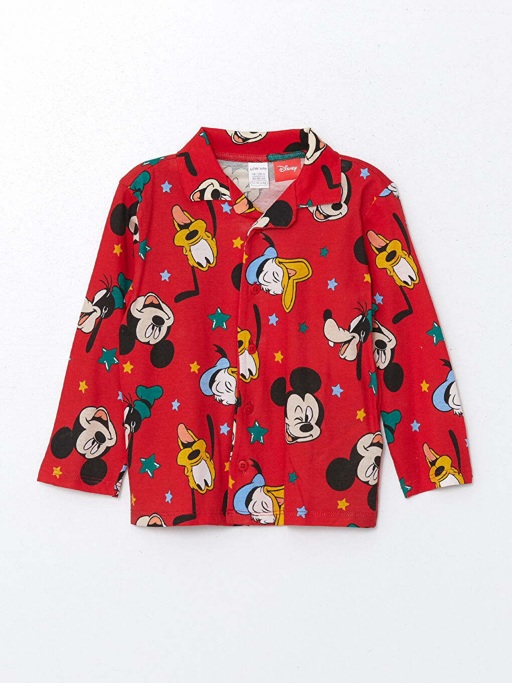 Kırmızı Gömlek Yaka Mickey Mouse Baskılı Erkek Bebek Pijama Üst