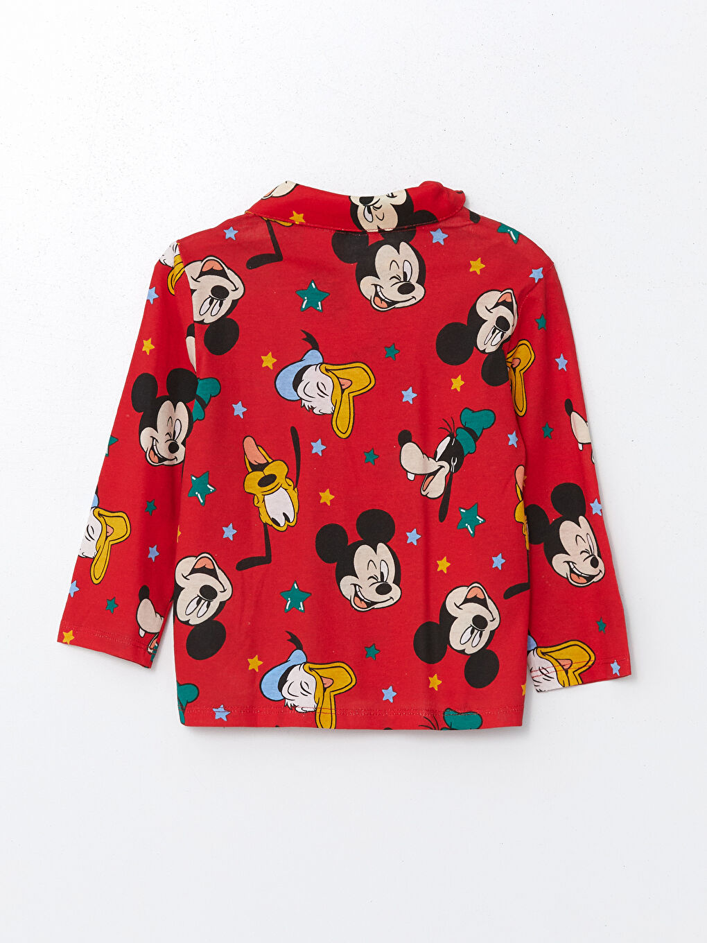 Kırmızı Gömlek Yaka Mickey Mouse Baskılı Erkek Bebek Pijama Üst-1