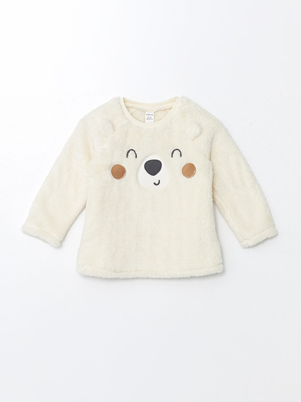 Bej Sevimli Ayı Nakışlı Pelüş Erkek Bebek Sweatshirt