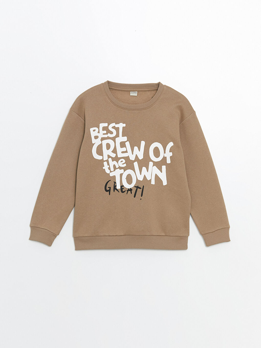 LCW Kids Koyu Bej Bisiklet Yaka Erkek Çocuk Sweatshirt