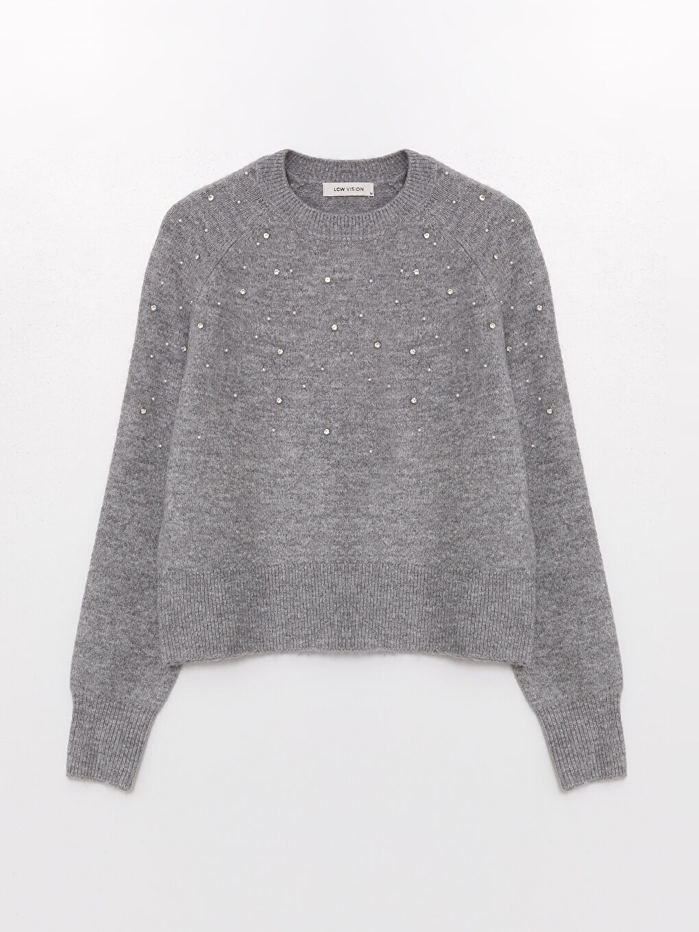 Crew Neck Rhinestone Embellished Women's Knitwear Sweater-4