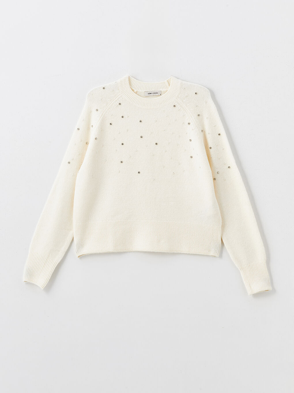 Свитер из трикотажа с круглым вырезом, украшенный стразами для женщин-4