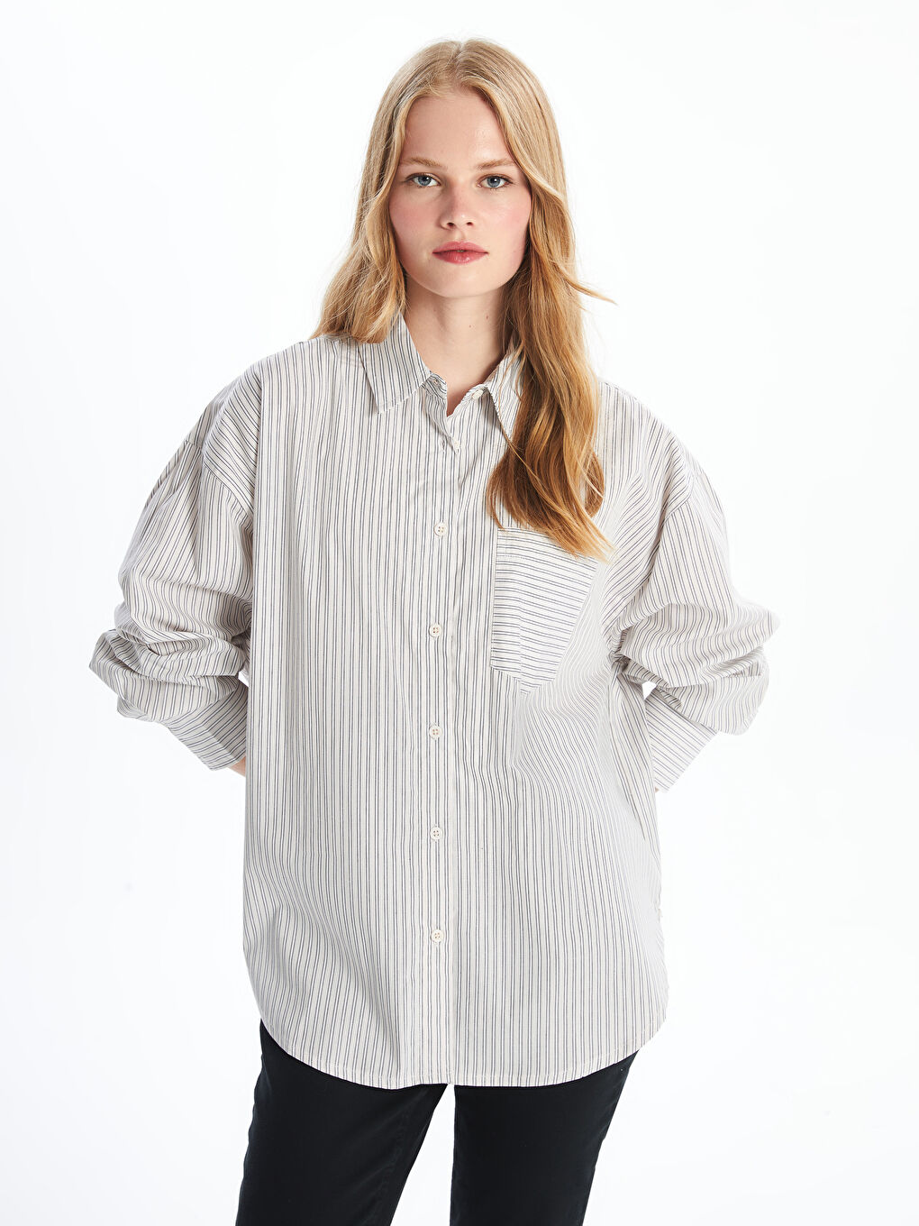 LC Waikiki Striped Oversize Women's Shirt -W4EH39Z8-LFY