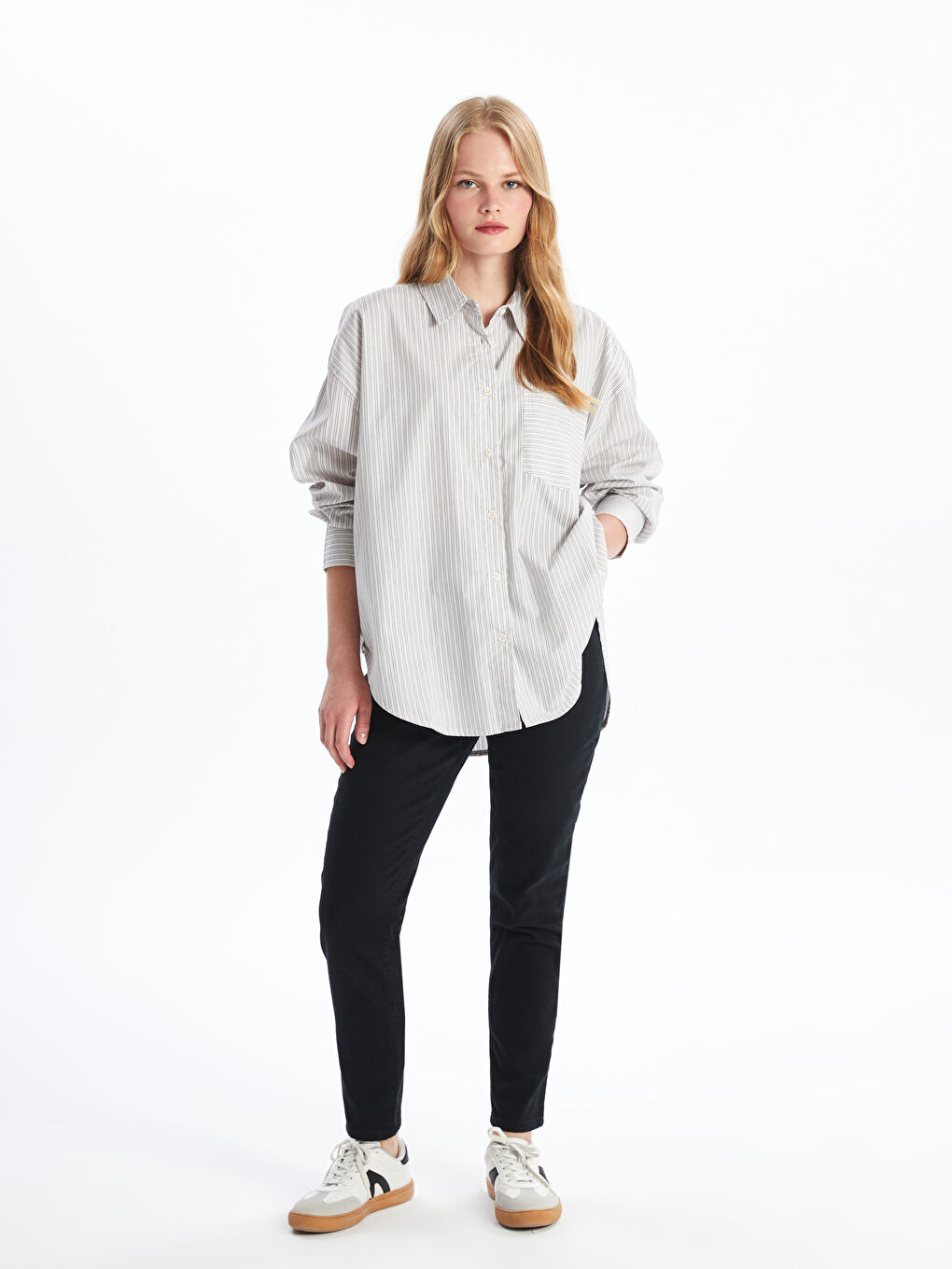 LC Waikiki Striped Oversize Women's Shirt -W4EH39Z8-LFY