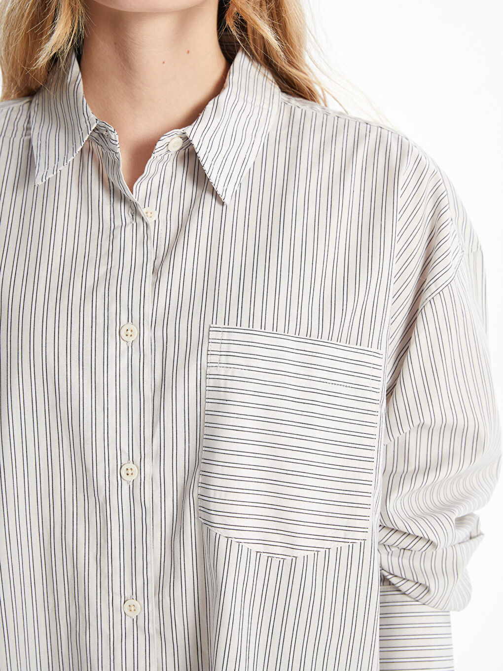 LC Waikiki Striped Oversize Women's Shirt -W4EH39Z8-LFY
