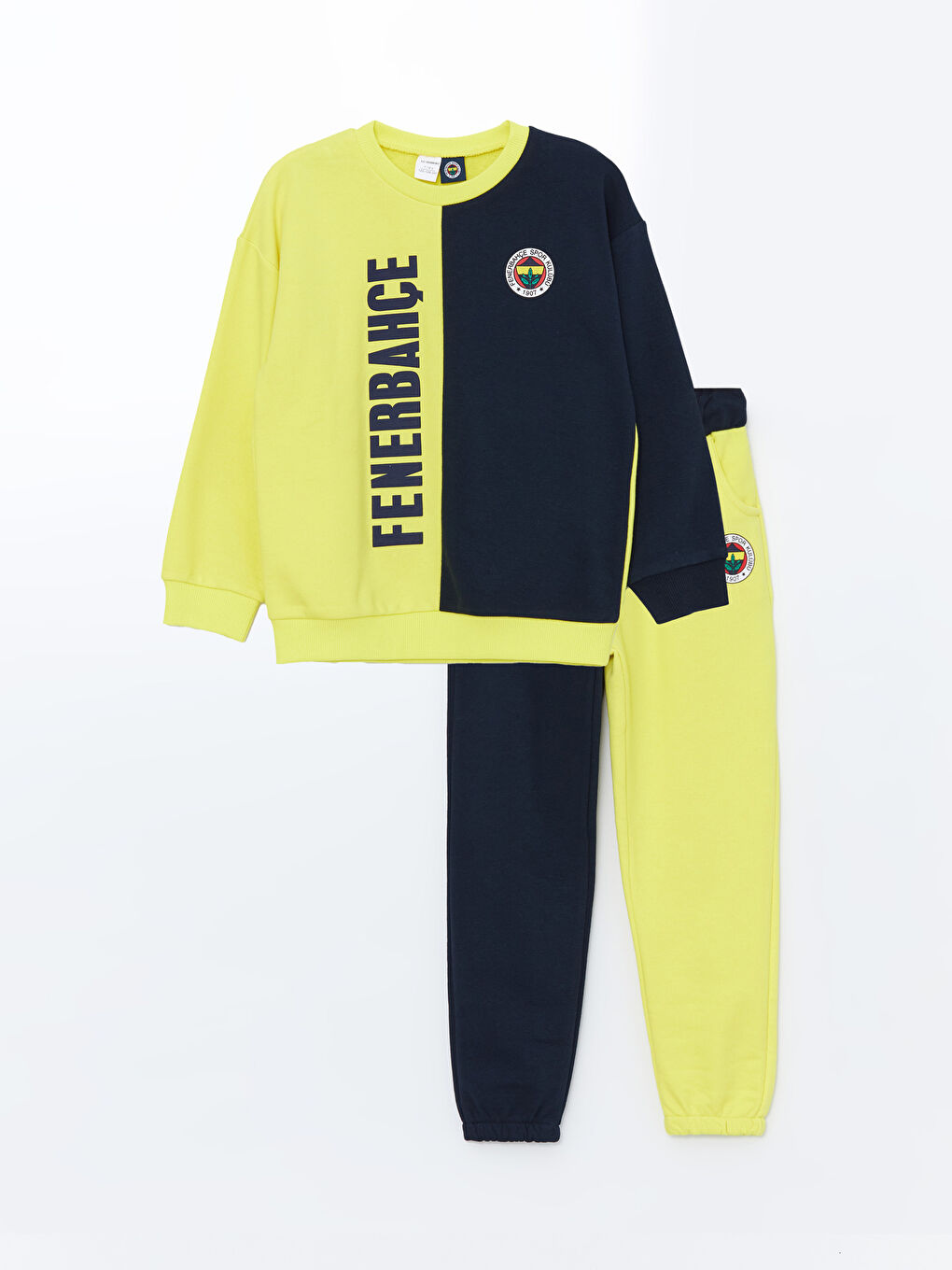 LCW Kids Sarı Bisiklet Yaka Fenerbahçe Baskılı Erkek Çocuk Sweatshirt ve Eşofman Altı Takım - 2