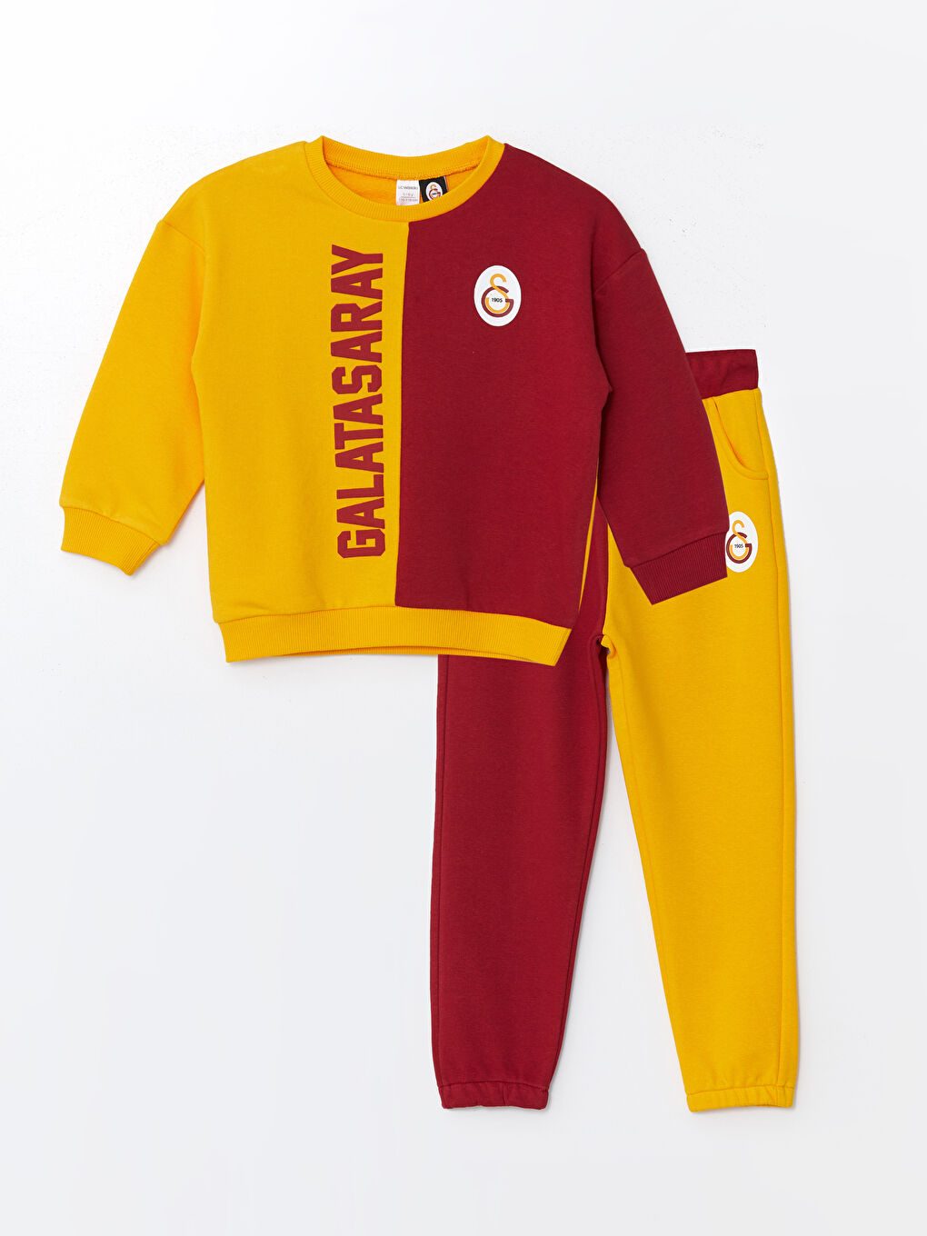 LCW Kids Parlak Sarı Bisiklet Yaka Galatasaray Baskılı Erkek Çocuk Sweatshirt ve Eşofman Alt 2'li Takım