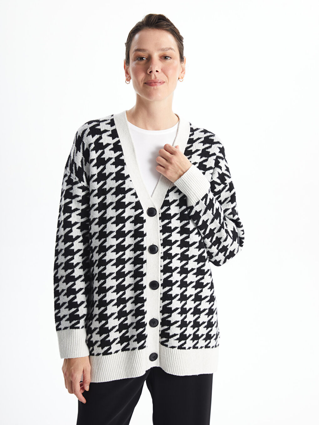 LCWAIKIKI Basic V Neck Patterned Women's Knitwear Cardigan -W4EI39Z8-MHS