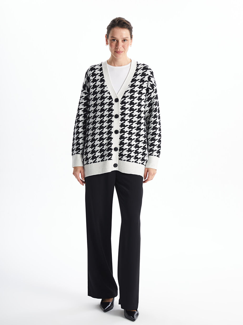 LCWAIKIKI Basic V Neck Patterned Women's Knitwear Cardigan -W4EI39Z8-MHS