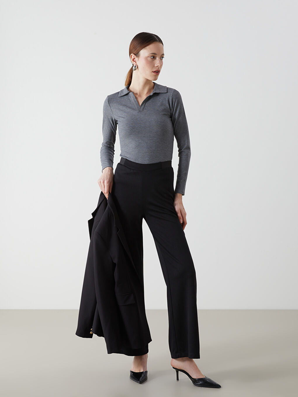 Elastic Waist Wide Leg Women's Trousers
