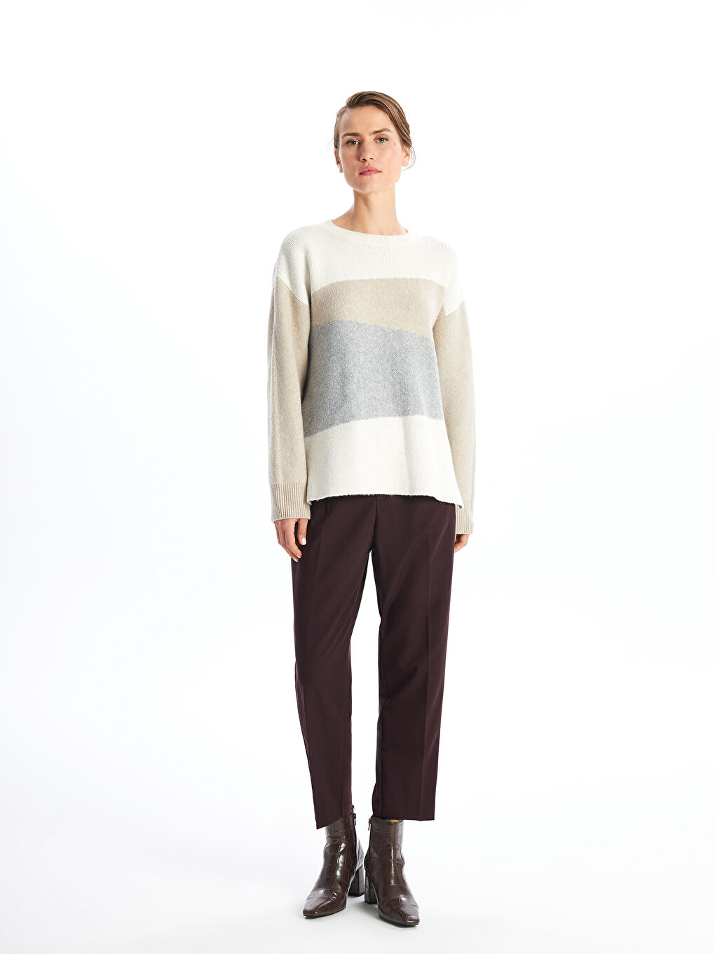 Crew Neck Color Block Women's Knitwear Sweater-1