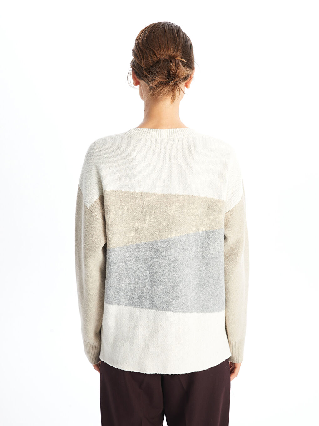 Crew Neck Color Block Women's Knitwear Sweater-3