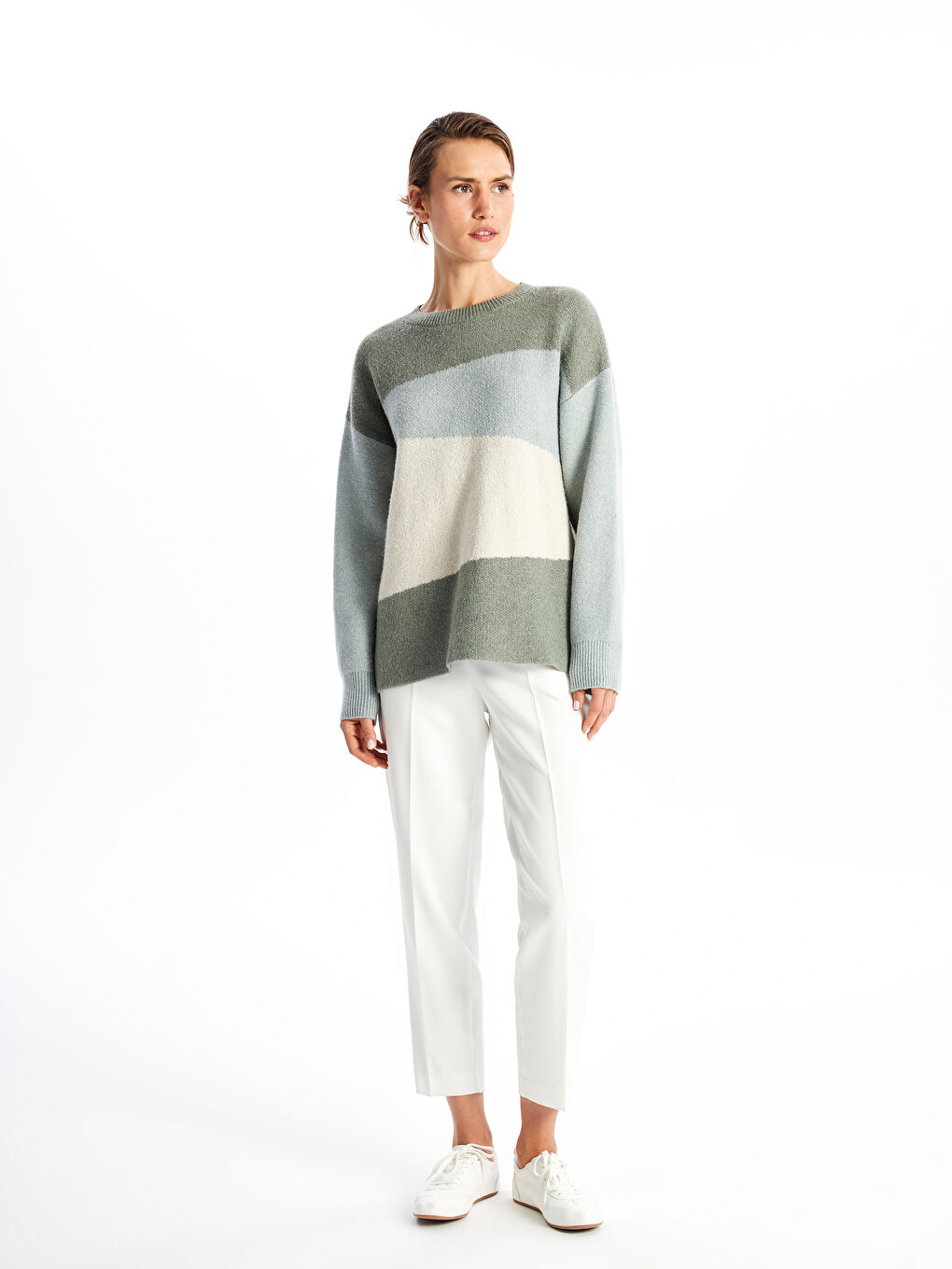 LCWAIKIKI Basic Crew Neck Color Block Women's Knitwear Sweater -W4EI61Z8-Y3W