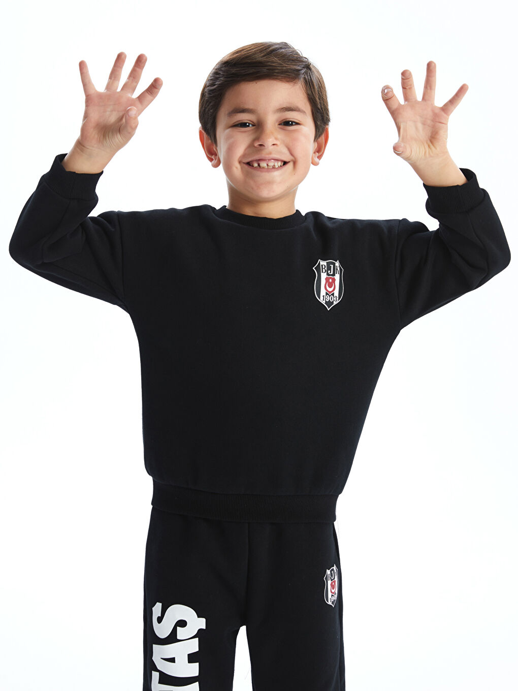 LCW Kids Siyah Bisiklet Yaka Beşiktaş Baskılı Erkek Çocuk Sweatshirt