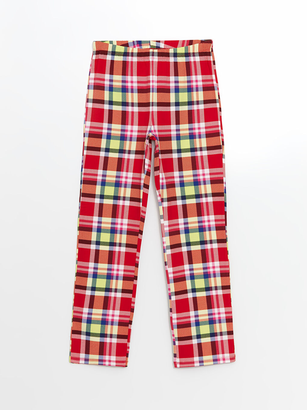 Kırmızı Beli Lastikli Ekose Kadın Pijama Altı