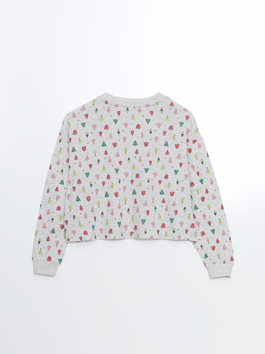 Gri Bisiklet Yaka Yılbaşı Temalı Kadın Pijama Üst-1