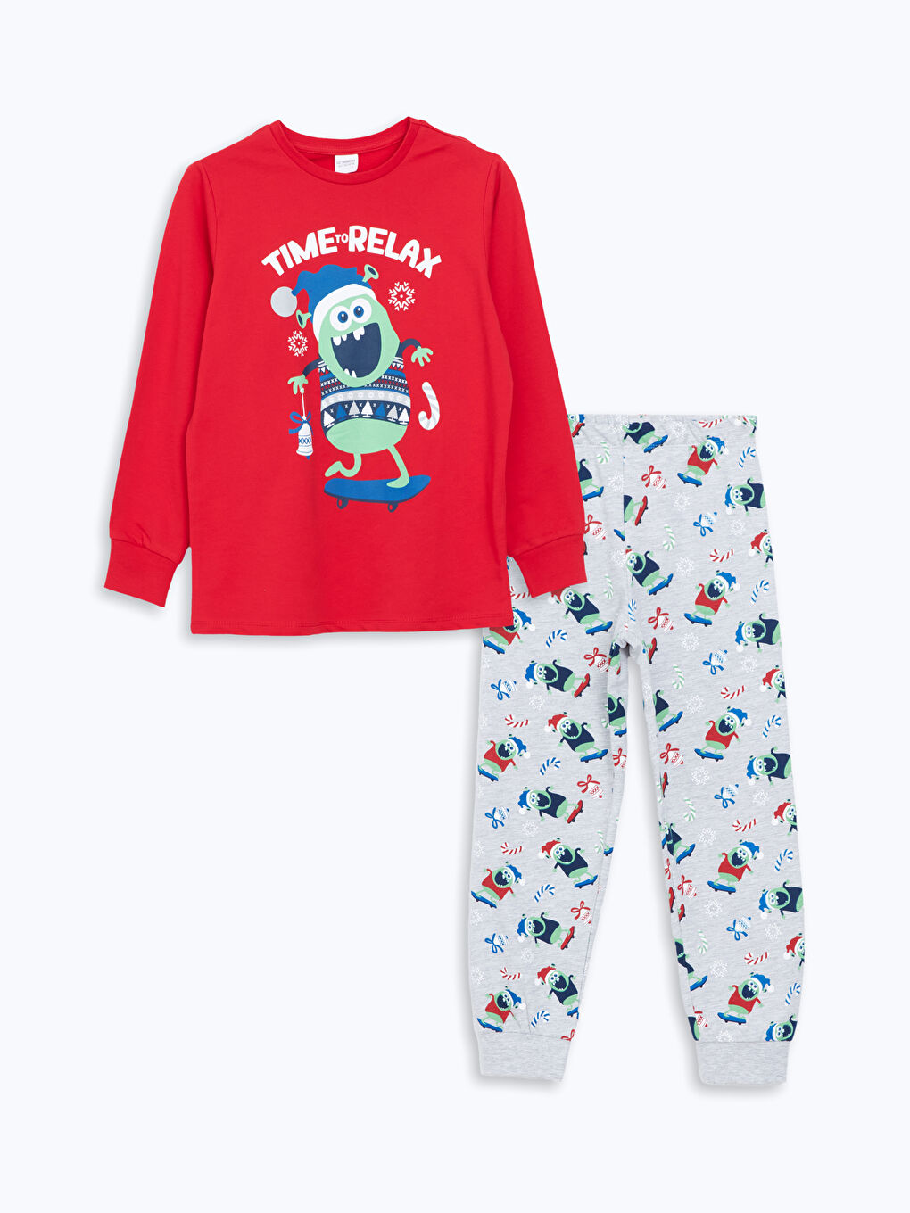 LCW Kids Kırmızı Bisiklet Yaka Erkek Çocuk Pijama Takımı