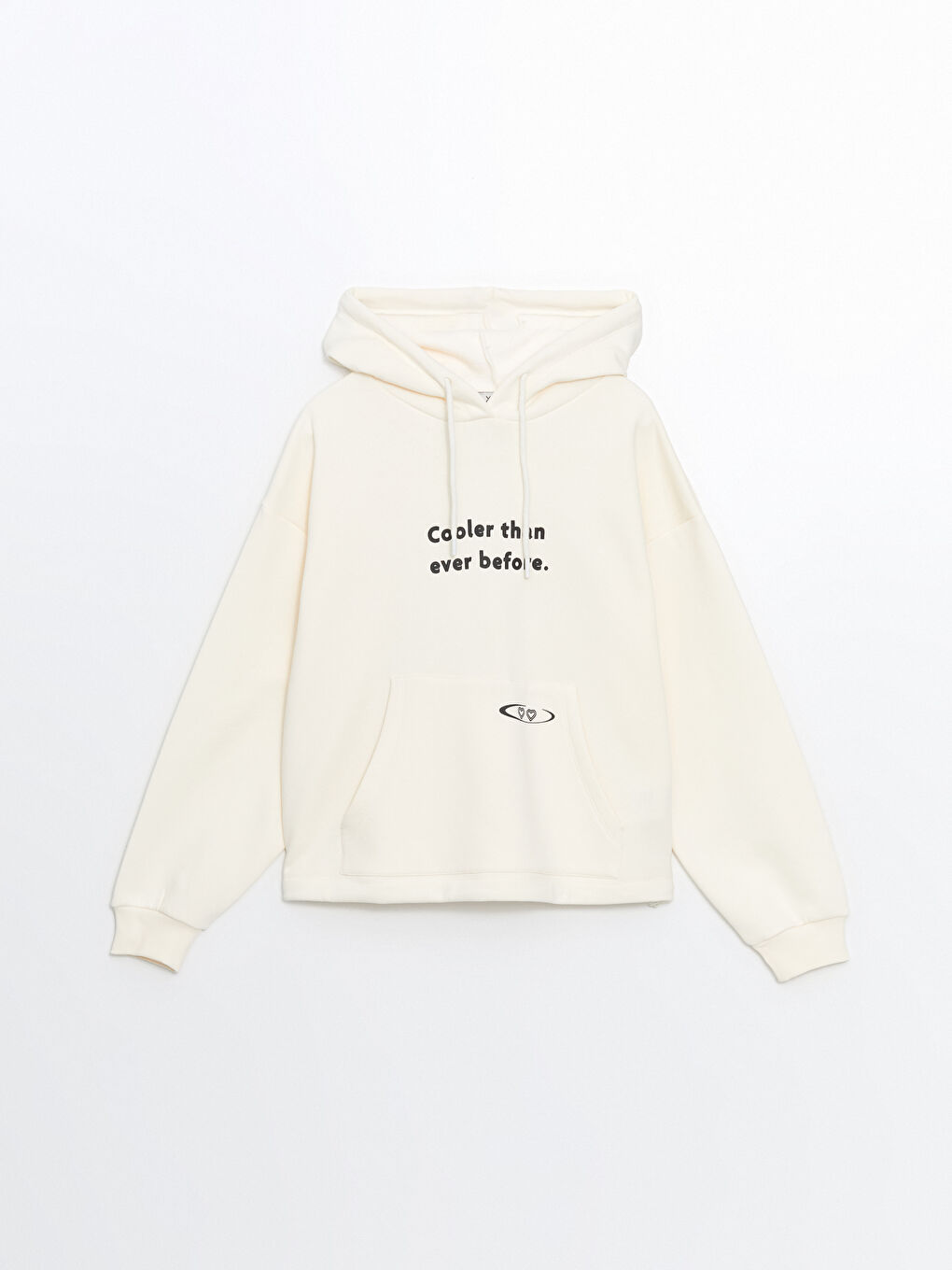 XSIDE Açık Bej Baskılı Oversize Kadın Kalın Hoodie