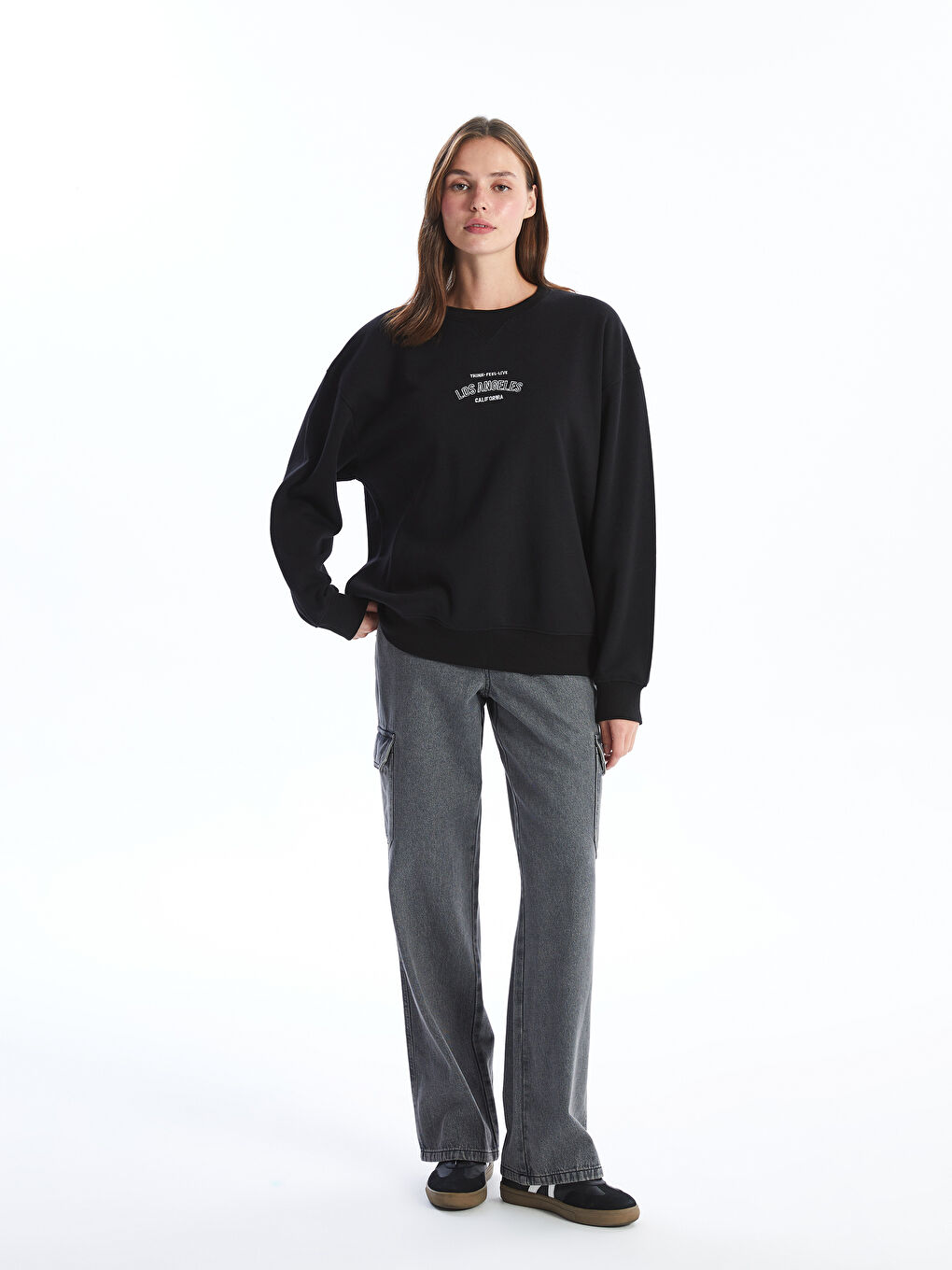 XSIDE Bisiklet Yaka Baskılı Uzun Kollu Kadın Sweatshirt -W4EJ68Z8-CVL