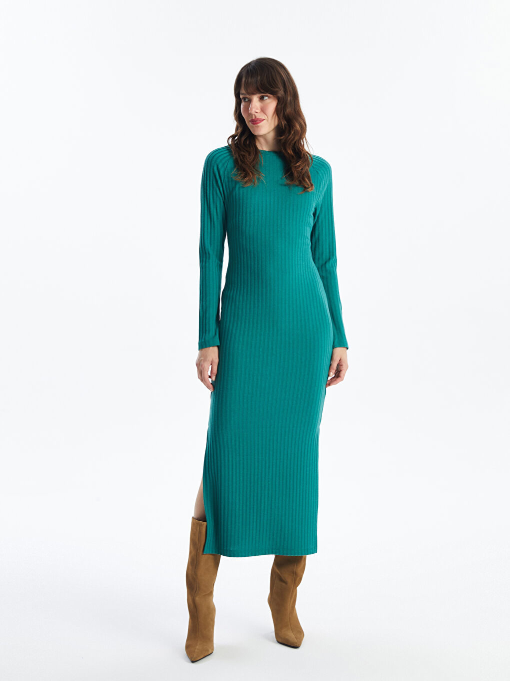 LCW Vision Crew Neck Plain Long Sleeve Women's Knitwear Dress -W4EK44Z8-H8Q