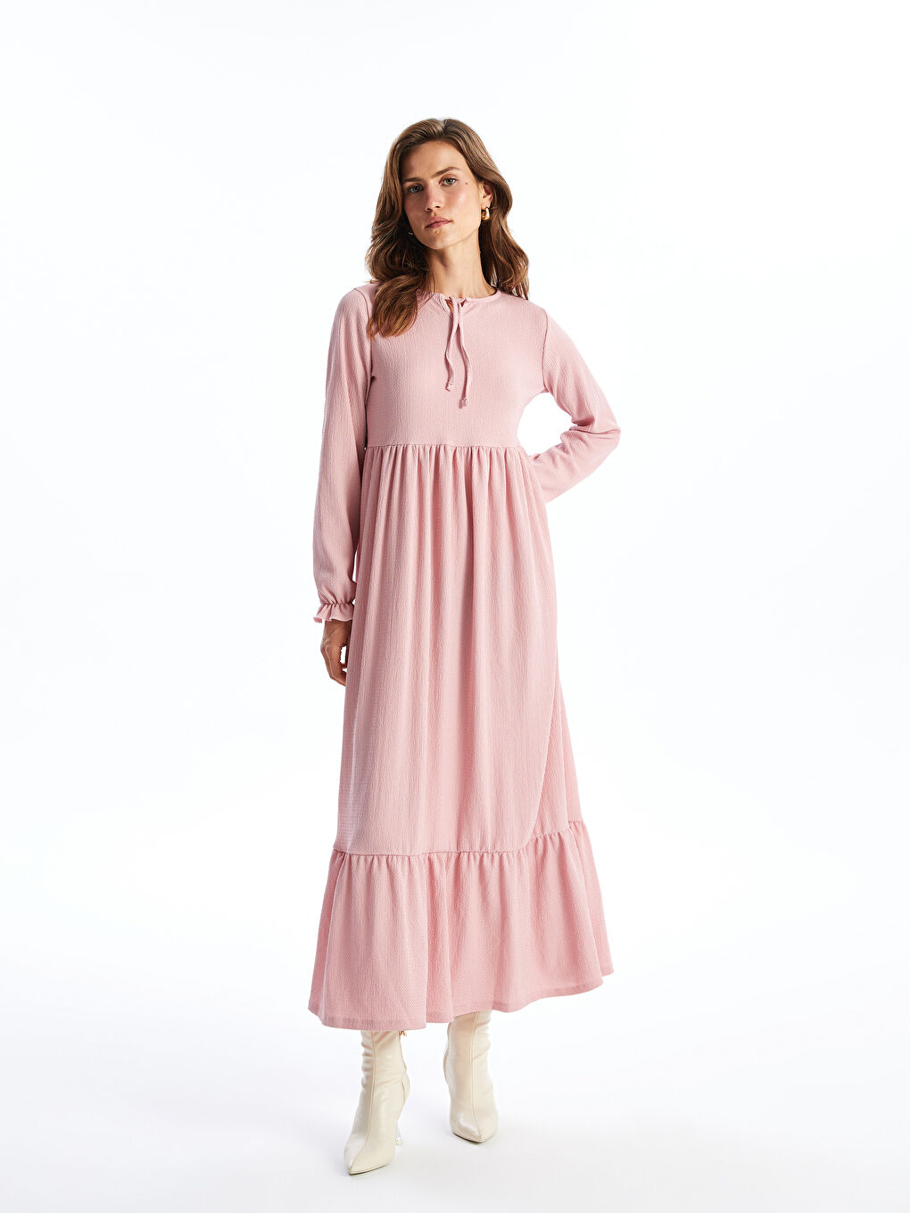 Tie Neck Textured Women's Dress