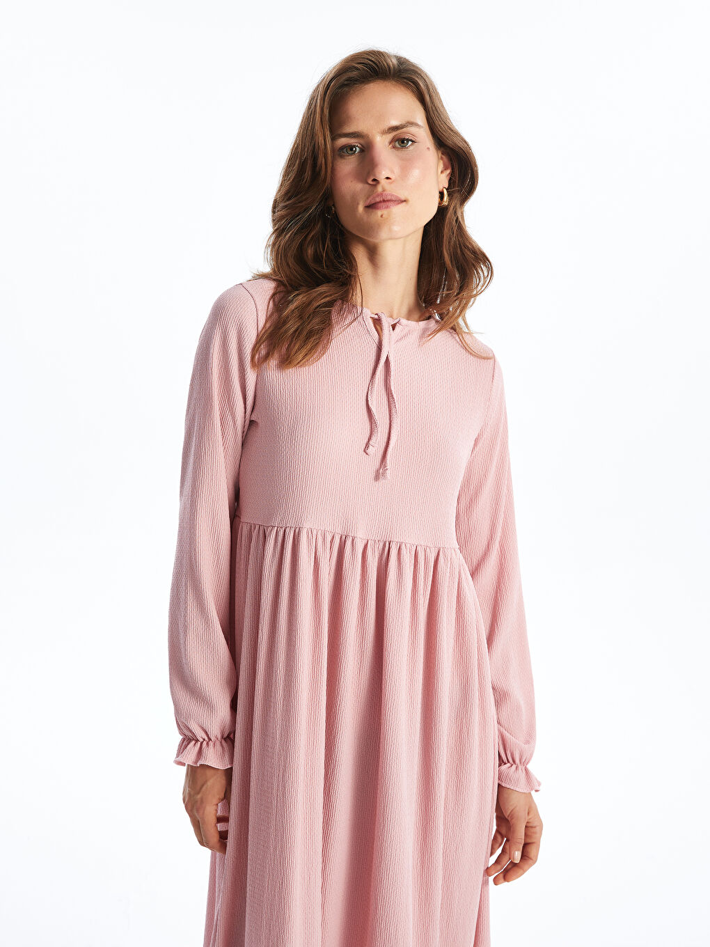 Tie Neck Textured Women's Dress-1