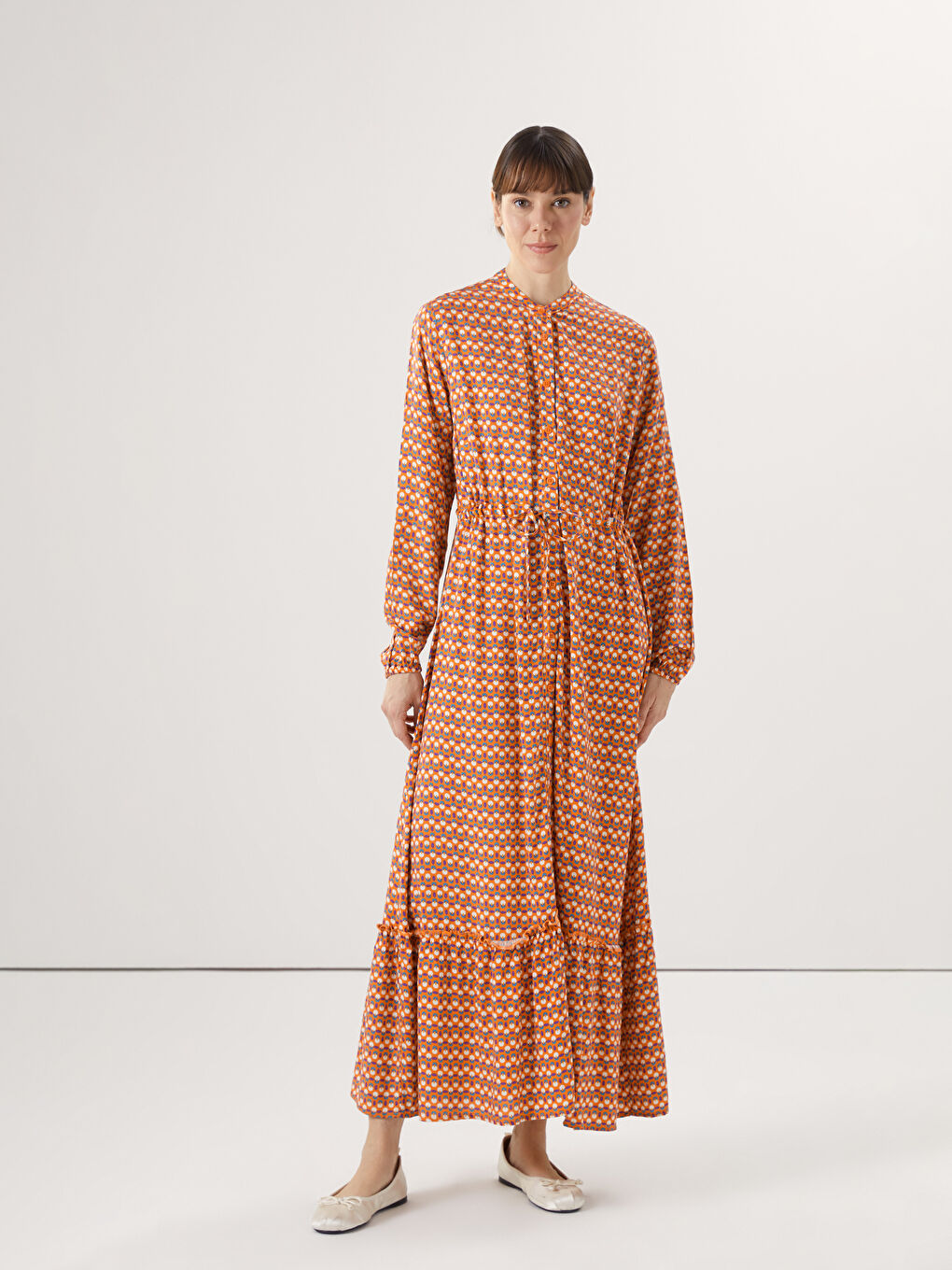 Robe à motifs pour Femmes à Col Mao-1