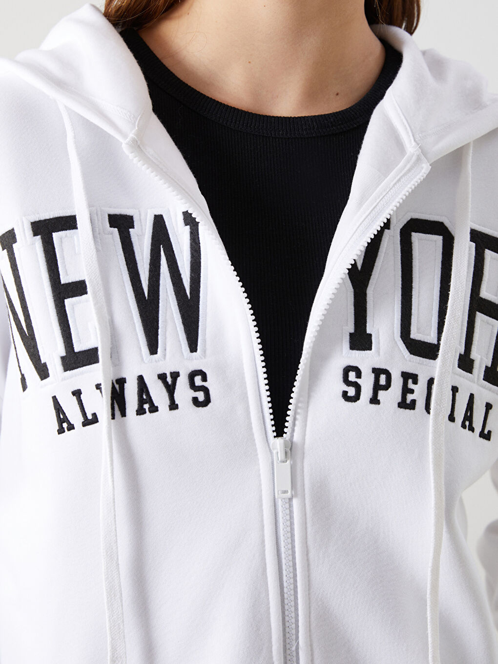 New York Embroidered Women's Thick Zip-Up Sweatshirt-2