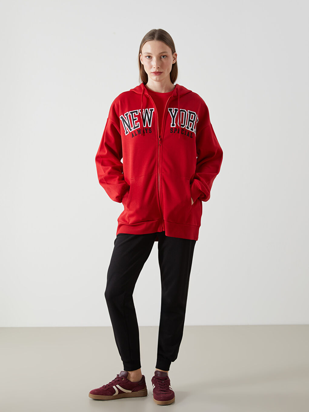 New York Embroidered Women's Thick Zip-Up Sweatshirt-1