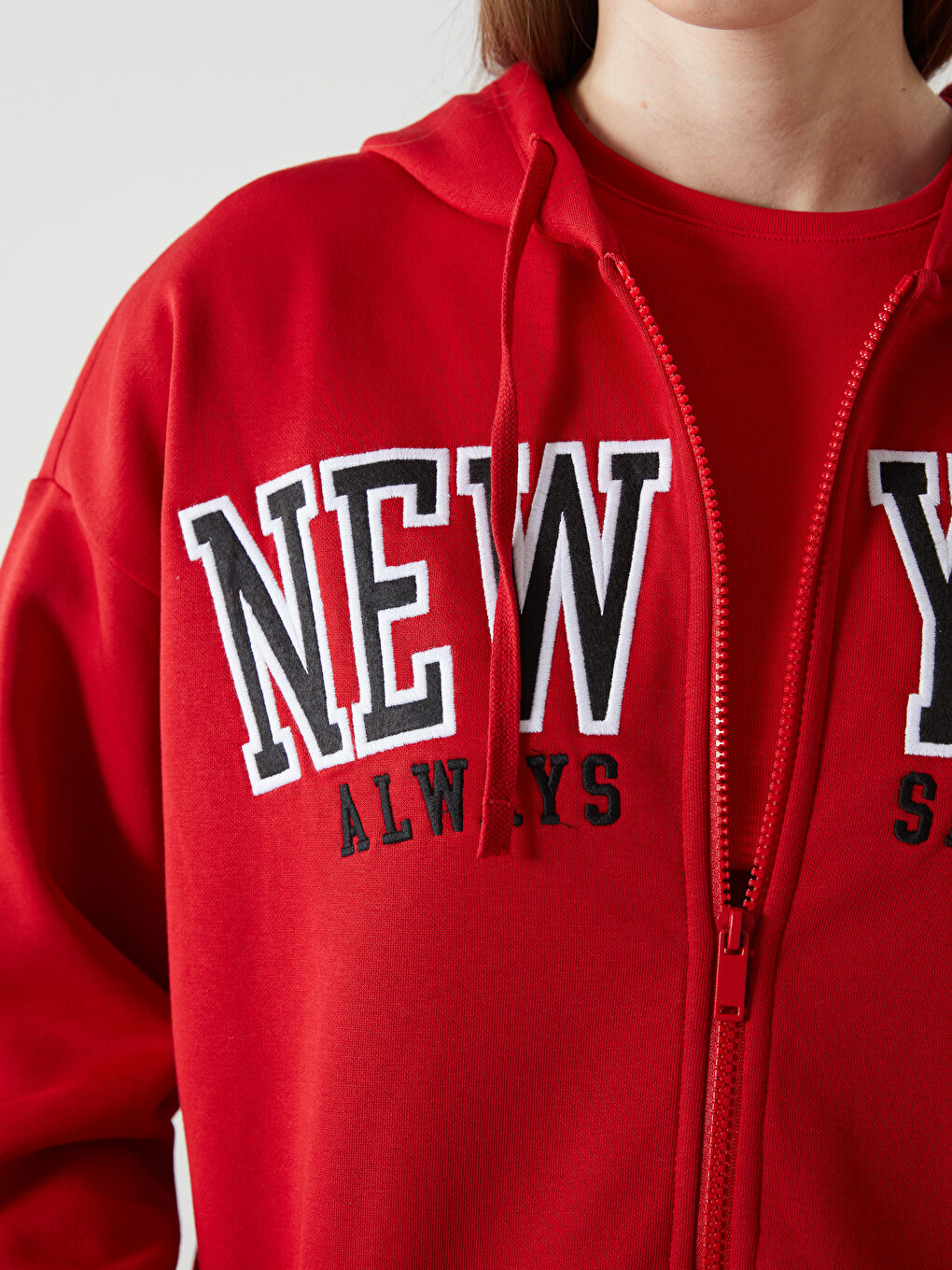 New York Embroidered Women's Thick Zip-Up Sweatshirt-2