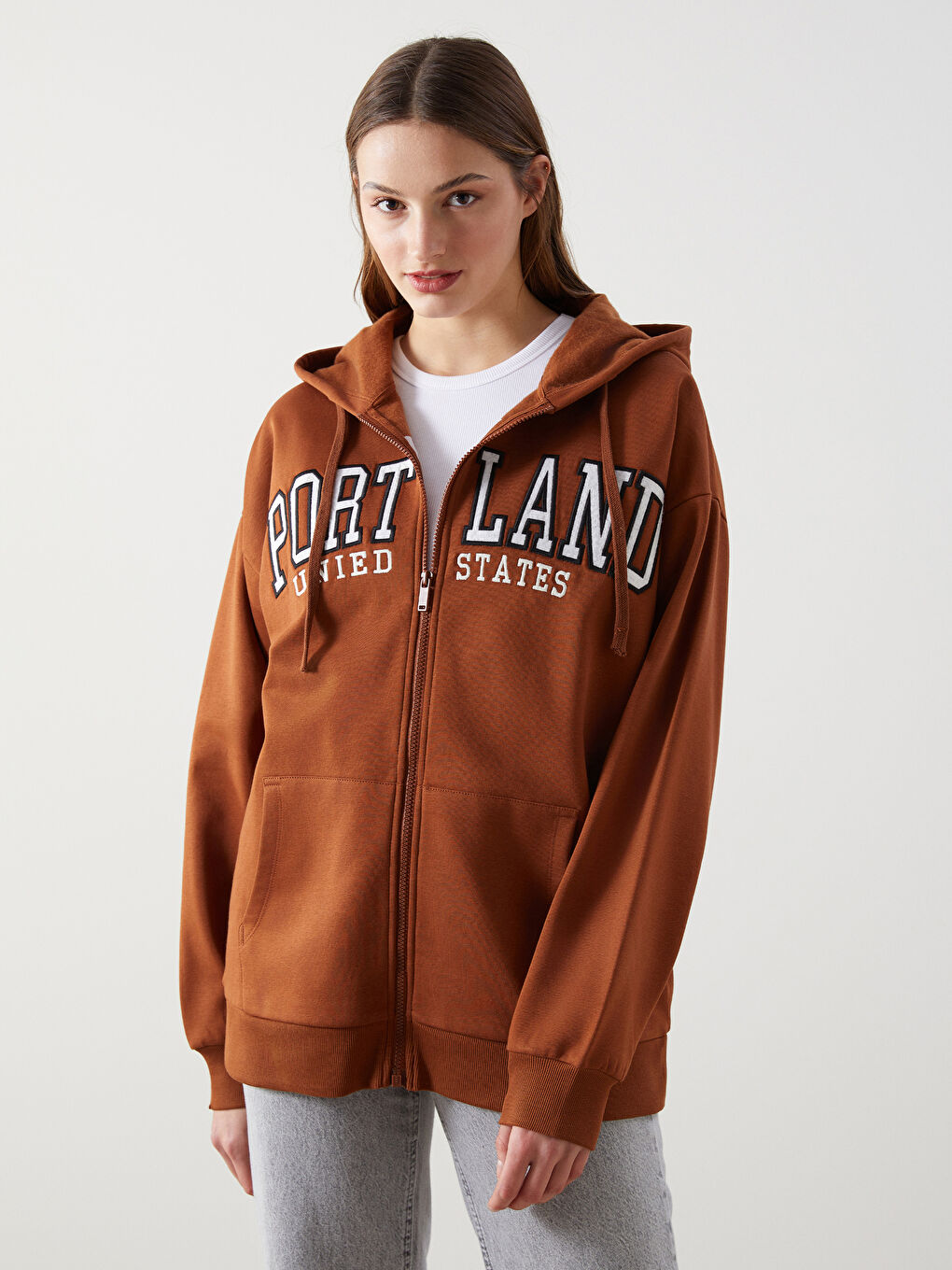 Portland Embroidered Women's Thick Zip-Up Sweatshirt -W4EL08Z8-V6R