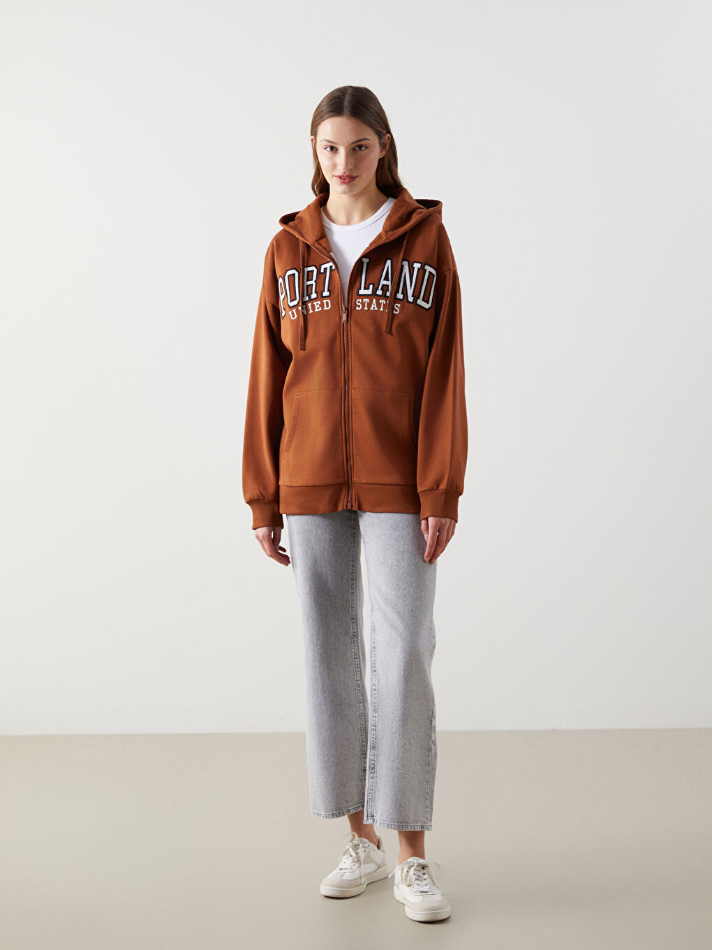 Portland Embroidered Women's Thick Zip-Up Sweatshirt -W4EL08Z8-V6R