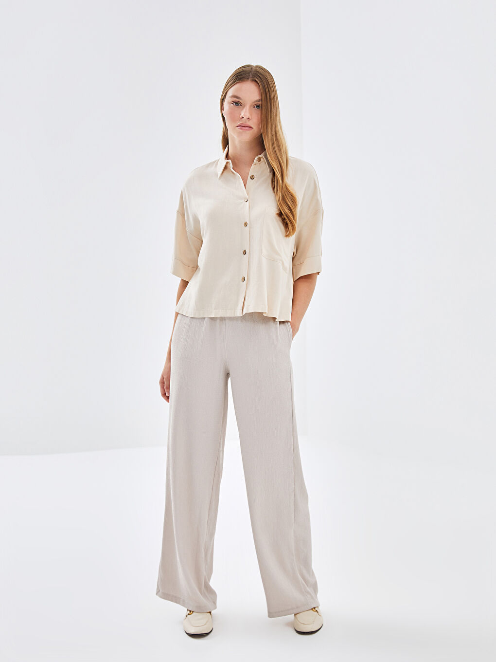 Elasticated Waist Textured Women's Trousers