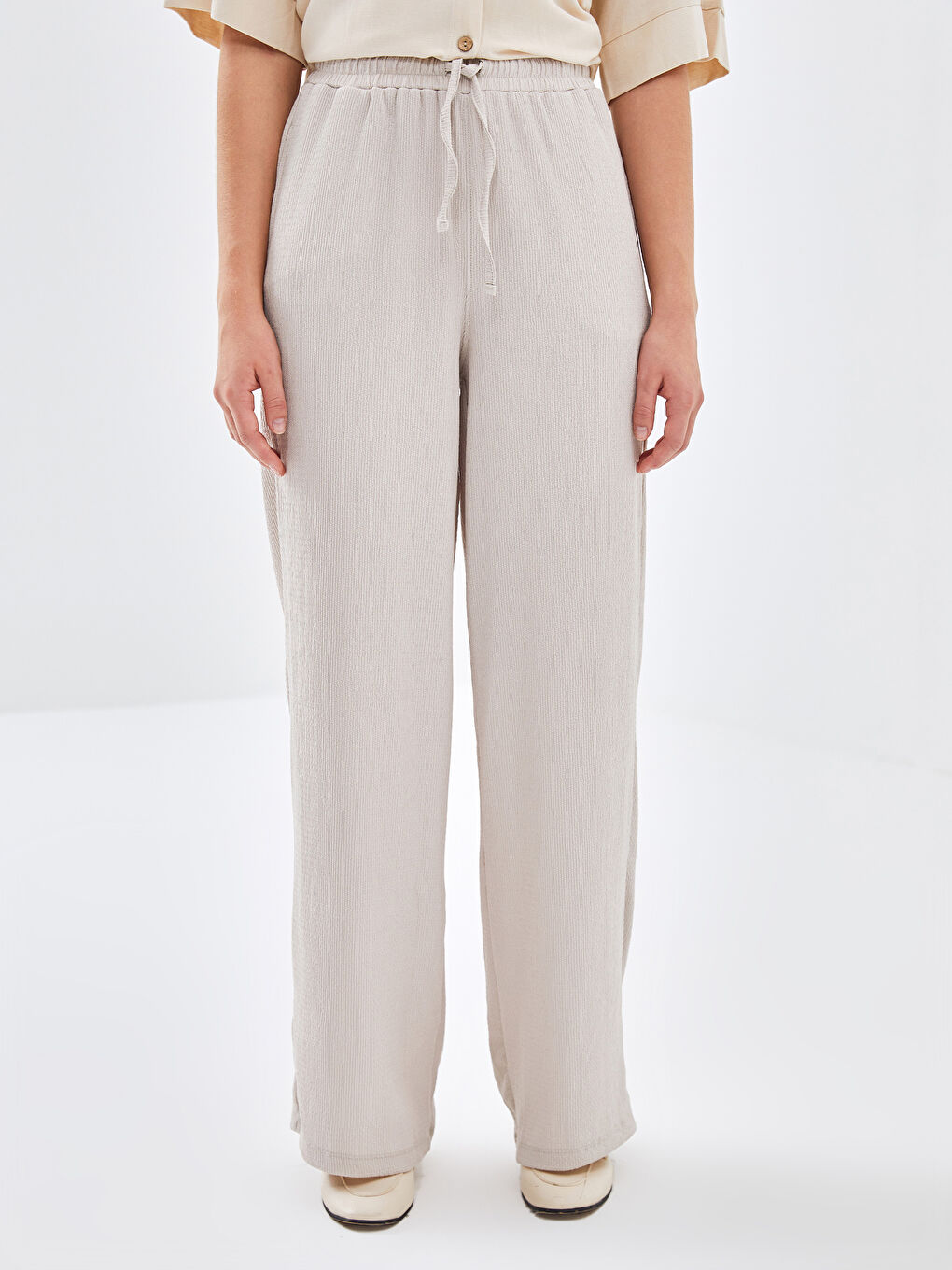 Elasticated Waist Textured Women's Trousers-1